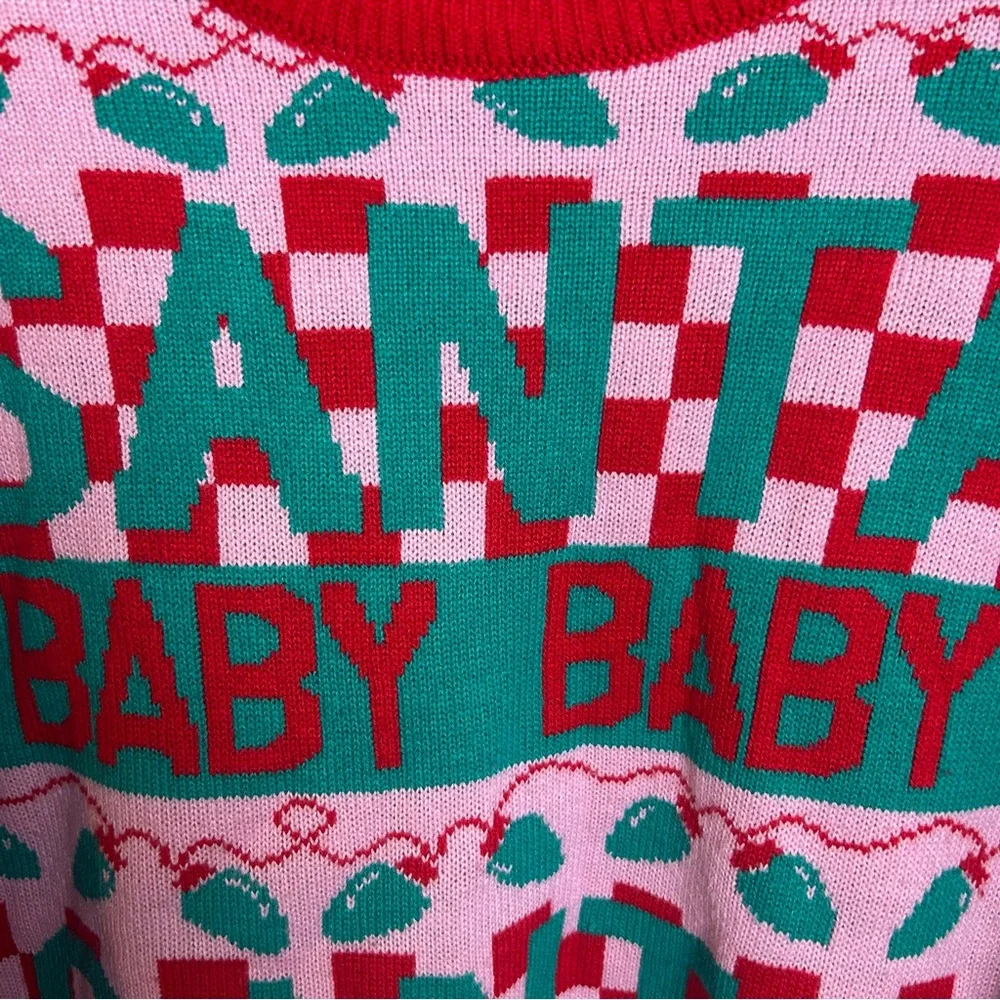 Santa Baby pink and red checkered Christmas sweater by Grayson Threads size: XL - Picture 3 of 9
